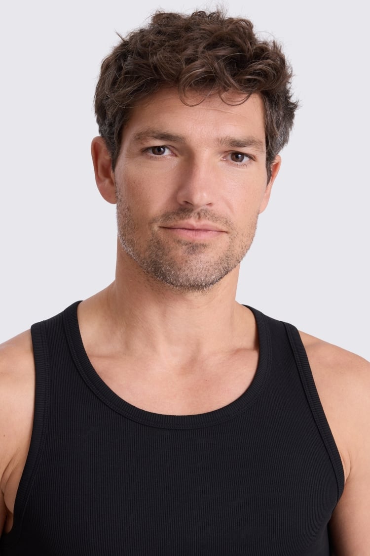 Black Ribbed Cotton Vest