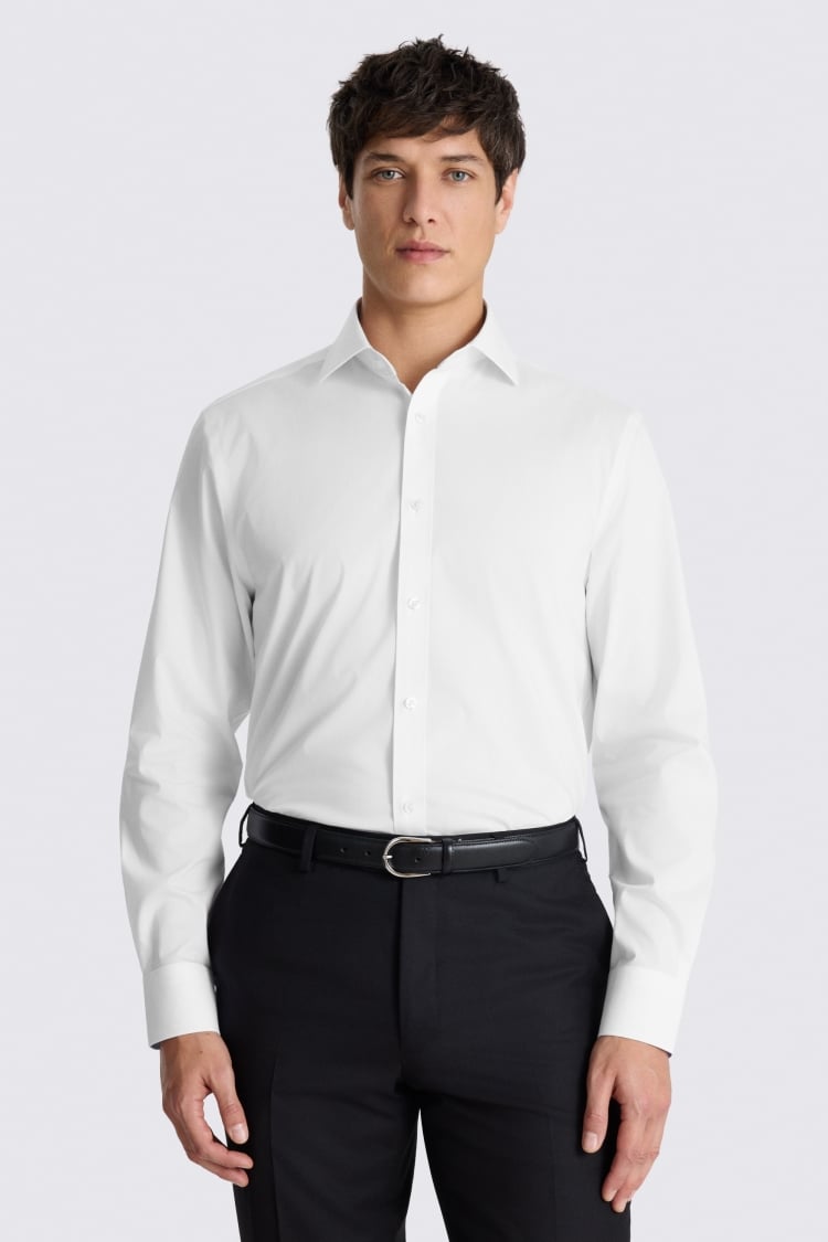 Regular Fit White Stretch Contrast Shirt