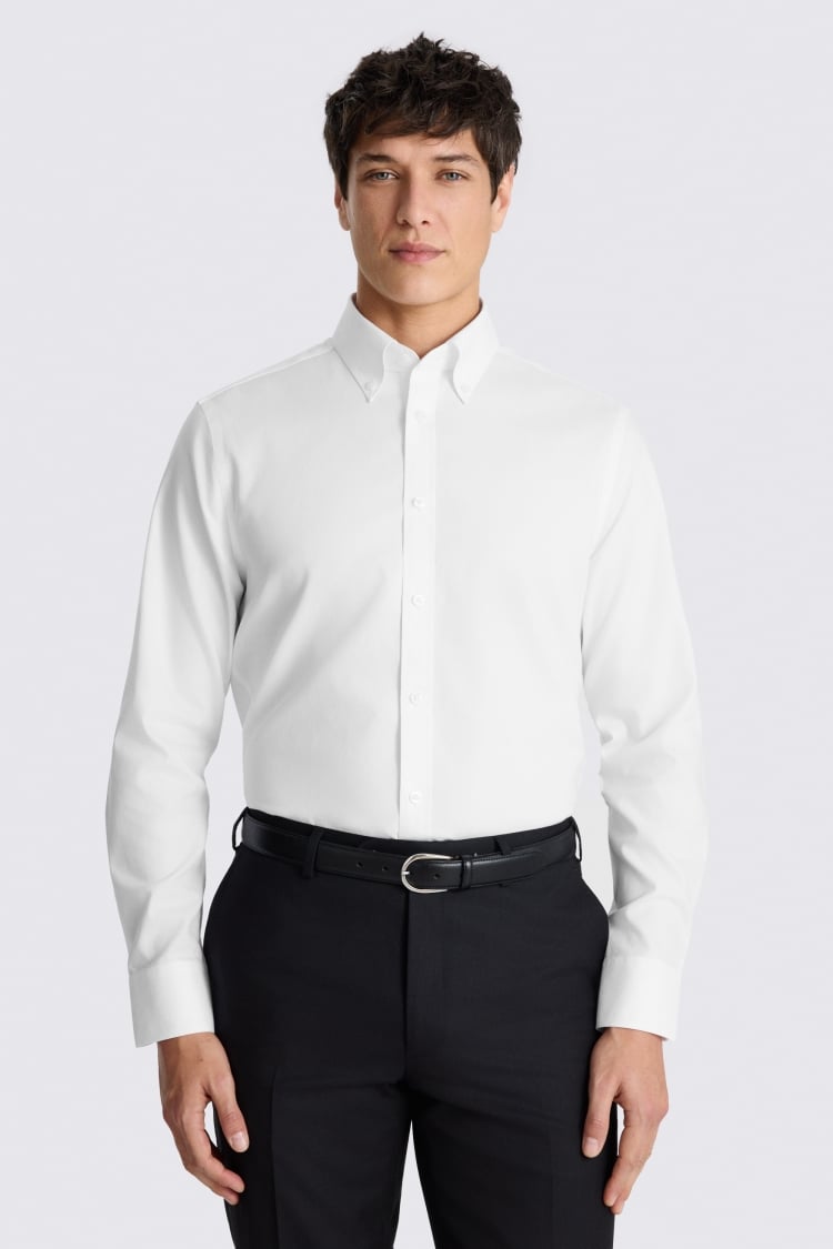 Tailored Fit White Stretch Contrast Shirt