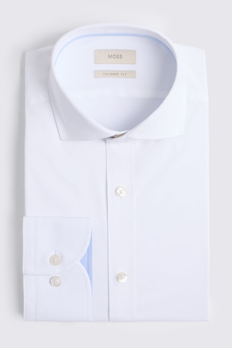 Tailored Fit White Stretch Contrast Shirt