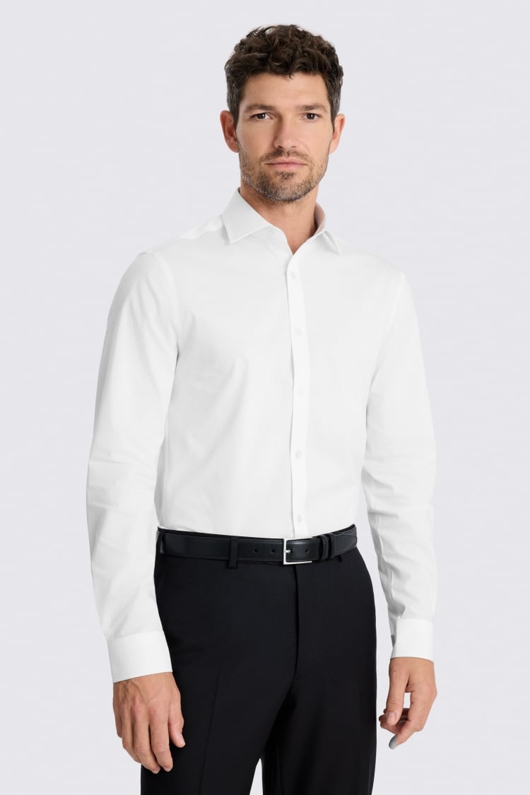Slim Fit White Stretch Contrast Shirt
