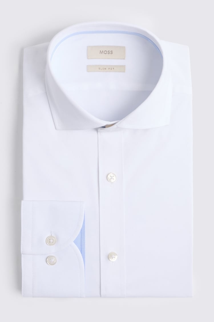 Slim Fit White Stretch Contrast Shirt