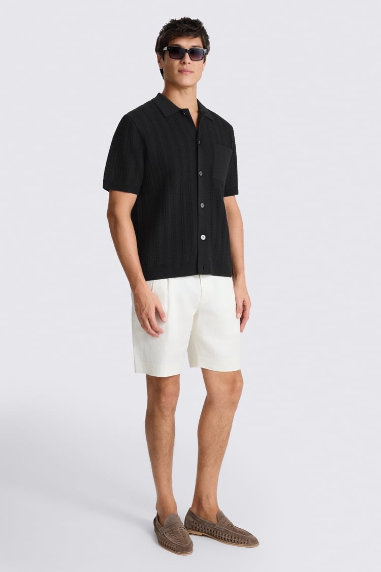 Black Chevron Pointelle Knitted Shirt