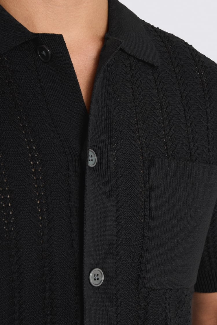 Black Chevron Pointelle Knitted Shirt