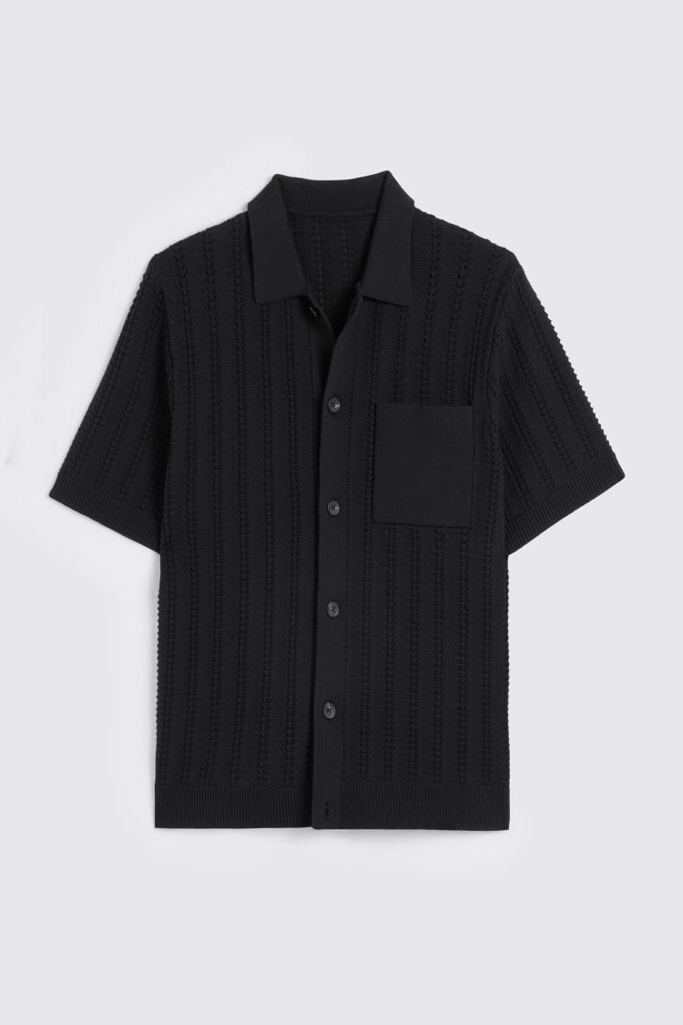 Black Chevron Pointelle Knitted Shirt