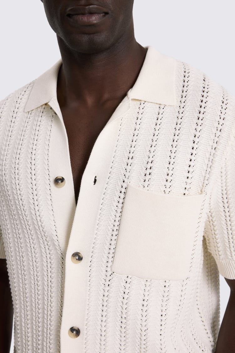 Off White Chevron Pointelle Cotton-blend Knitted Shirt