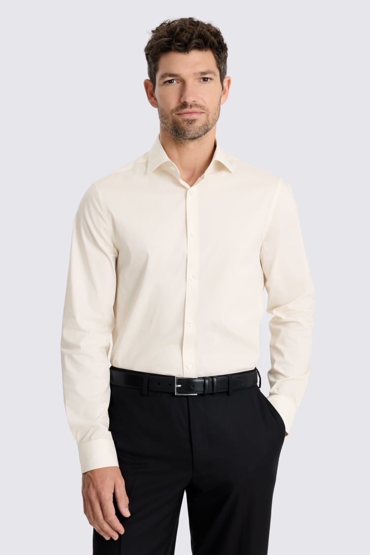 Slim Fit Off White Stretch Shirt 