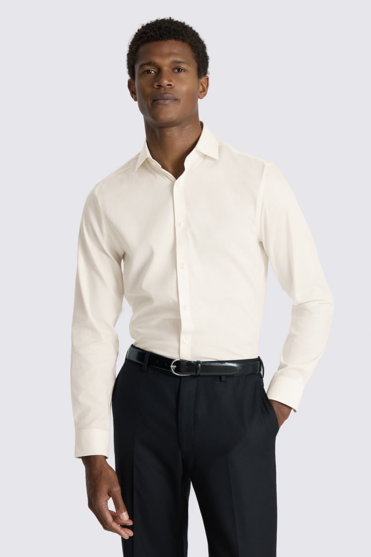 Slim Fit Off White Dobby Stretch Shirt