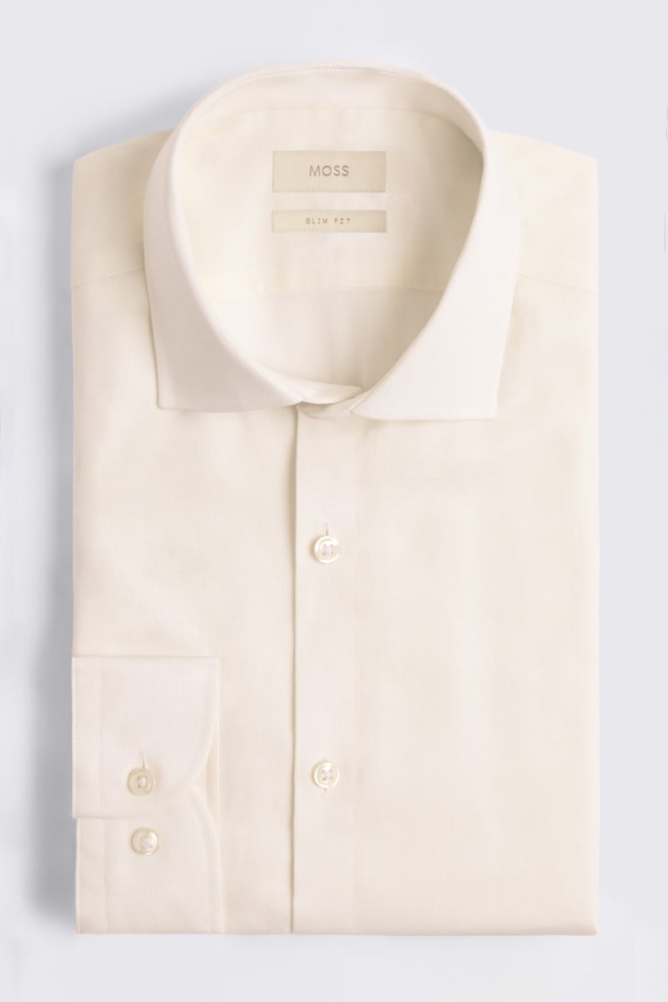 Slim Fit Off White Dobby Stretch Shirt