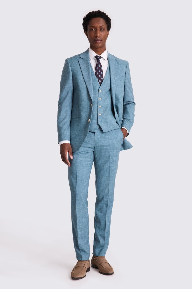 Tailored Fit Teal Slub Suit