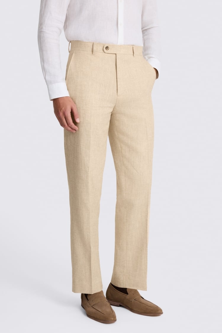 Relaxed Fit Ecru Twill Linen Cotton Trousers
