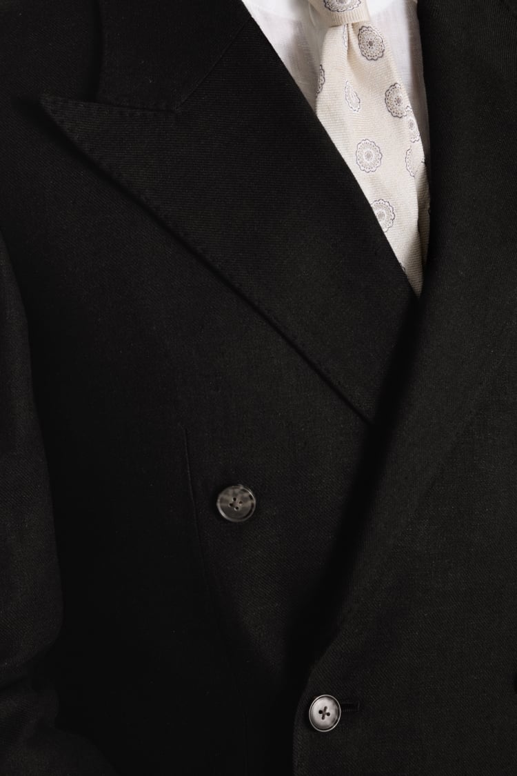 Relaxed Fit Black Twill Linen Cotton Suit