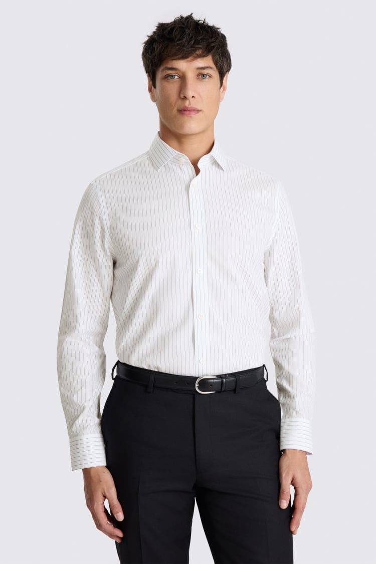 Tailored Fit Navy Wide Stripe Non Iron Shirt
