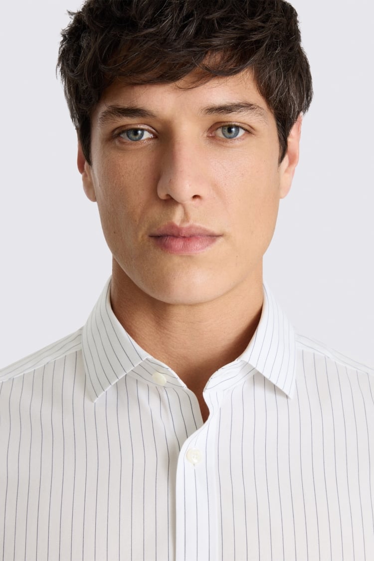 Tailored Fit Navy Wide Stripe Non Iron Shirt