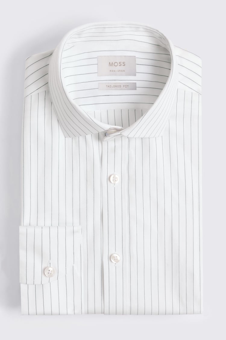 Tailored Fit Navy Wide Stripe Non Iron Shirt