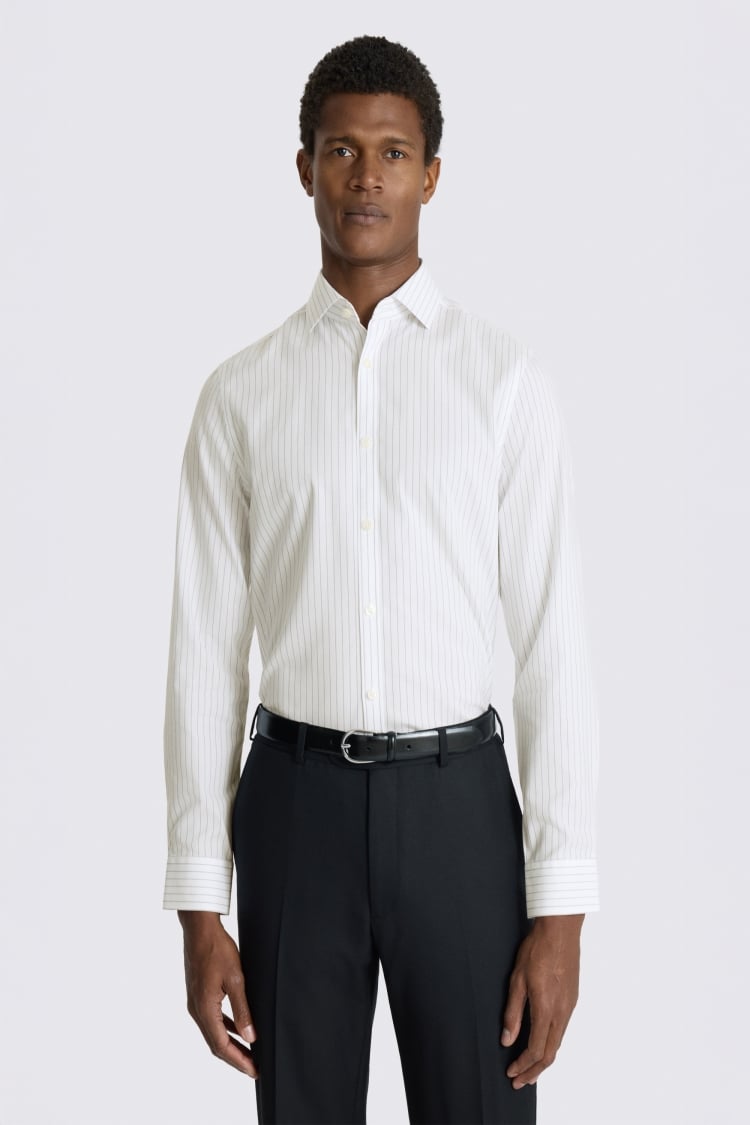 Slim Fit Navy Wide Stripe Non Iron Shirt