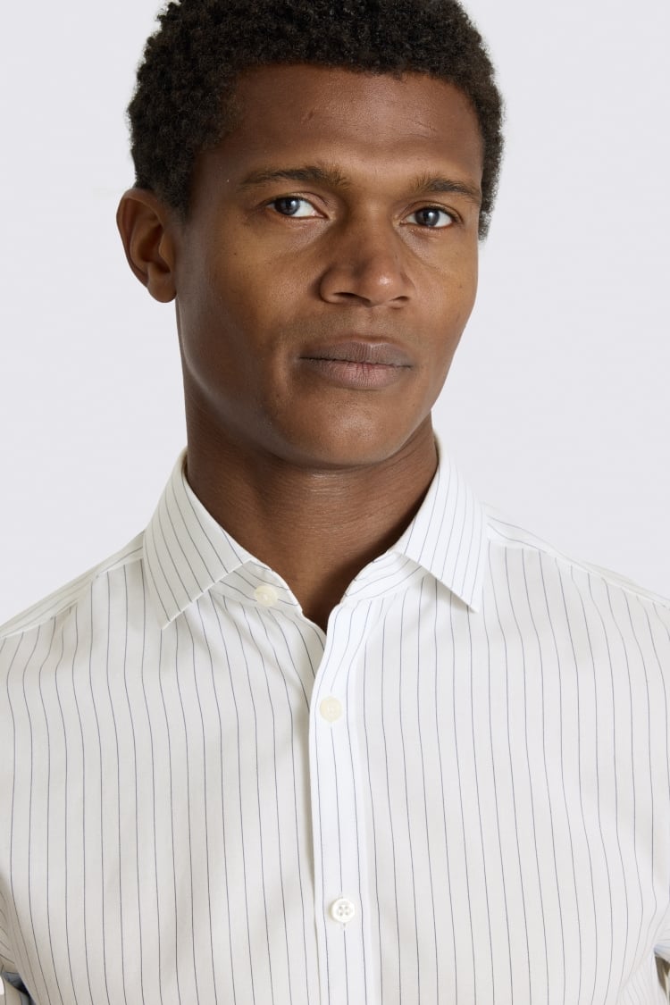 Slim Fit Navy Wide Stripe Non Iron Shirt