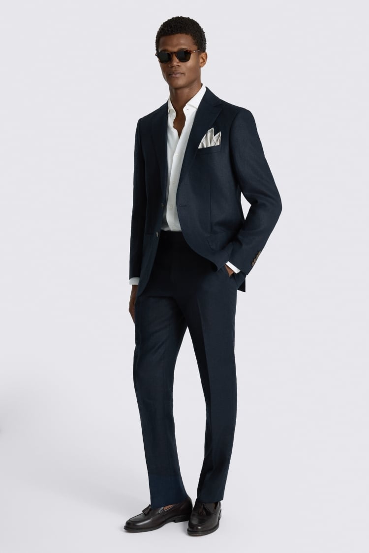 Regular Fit Navy Twill Linen Suit