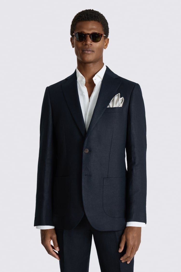 Regular Fit Navy Twill Linen Suit