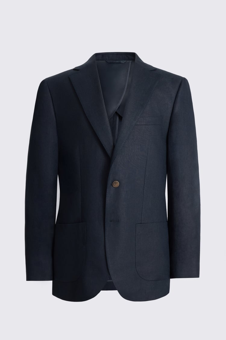 Regular Fit Navy Twill Linen Jacket 