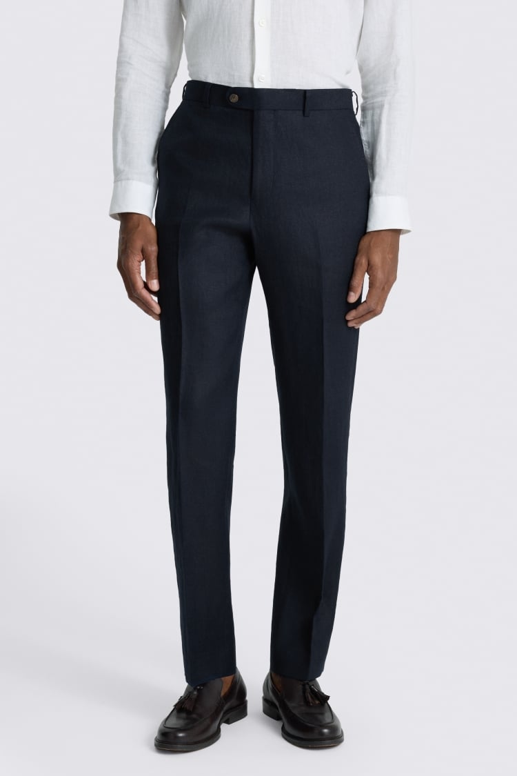 Regular Fit Navy Twill Linen Trouser