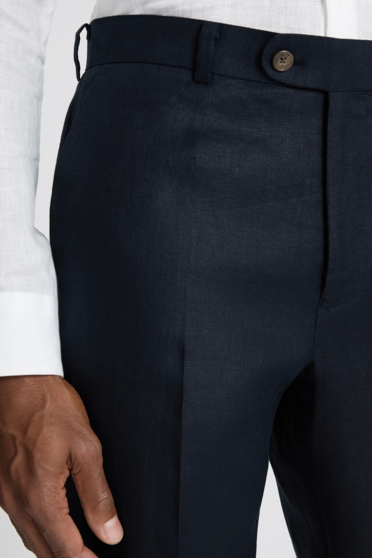 Regular Fit Navy Twill Linen Trouser
