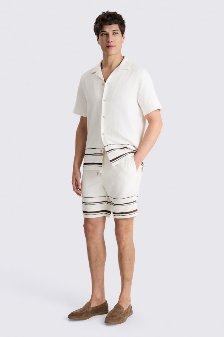 White Brown Stripe Cotton Shorts