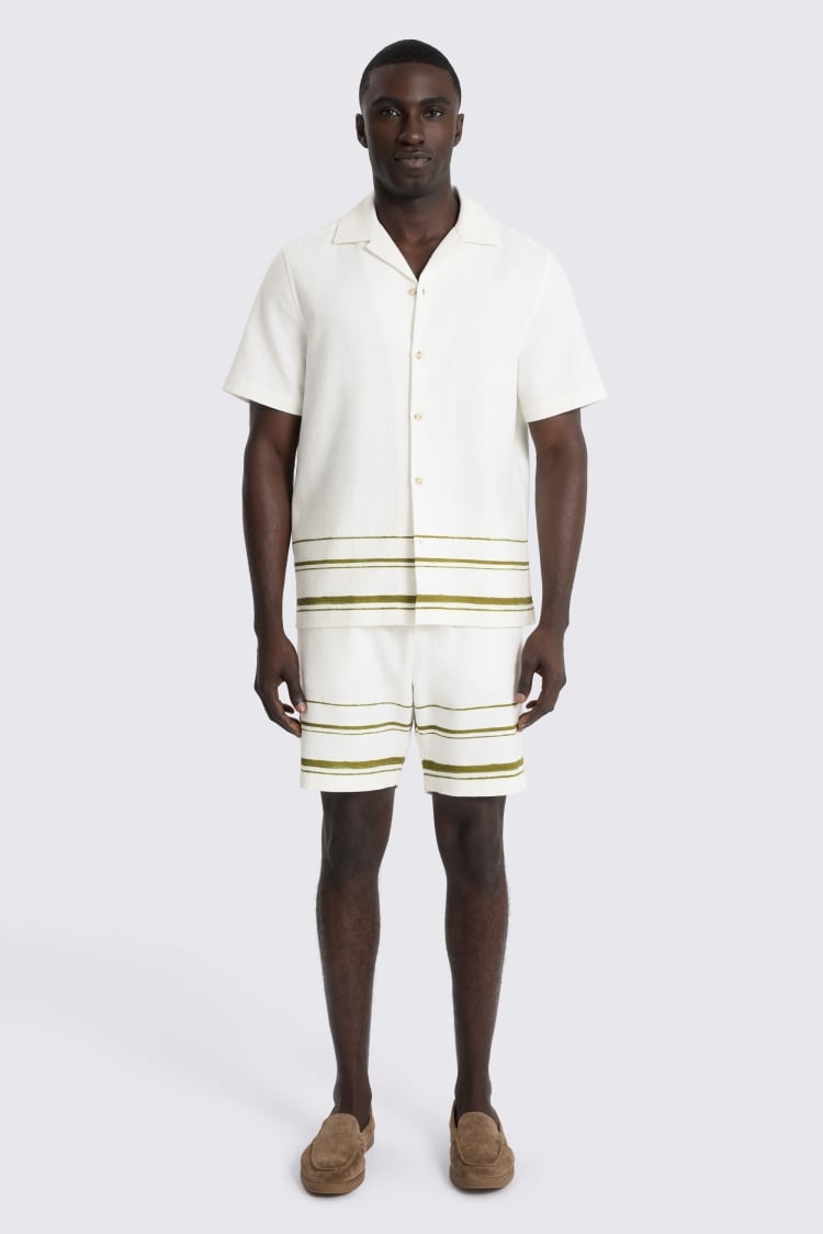 Olive Stripe Cotton Cuban Collar Shirt