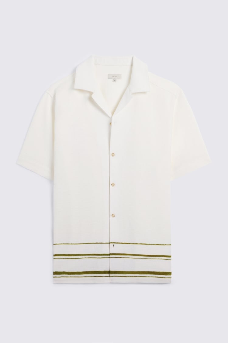 Olive Stripe Cotton Cuban Collar Shirt