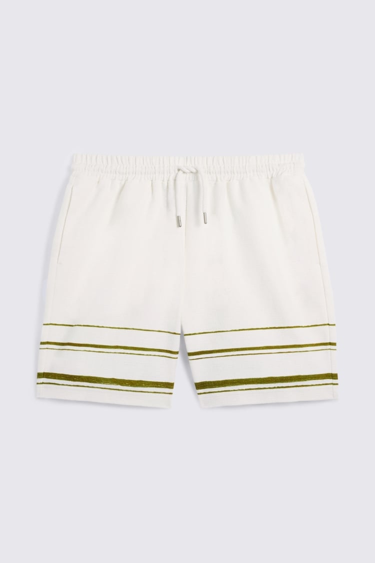Olive Stripe Cotton Shorts