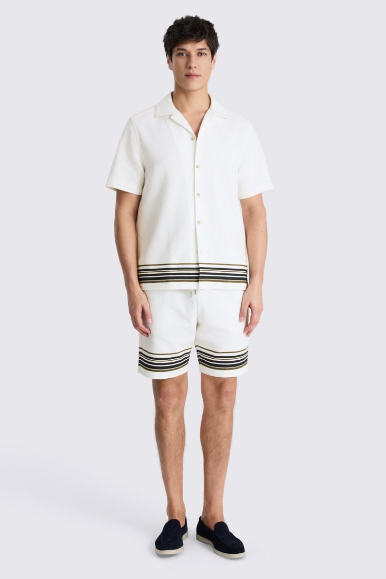 Navy & Khaki Stripe Cotton Cuban Collar Shirt