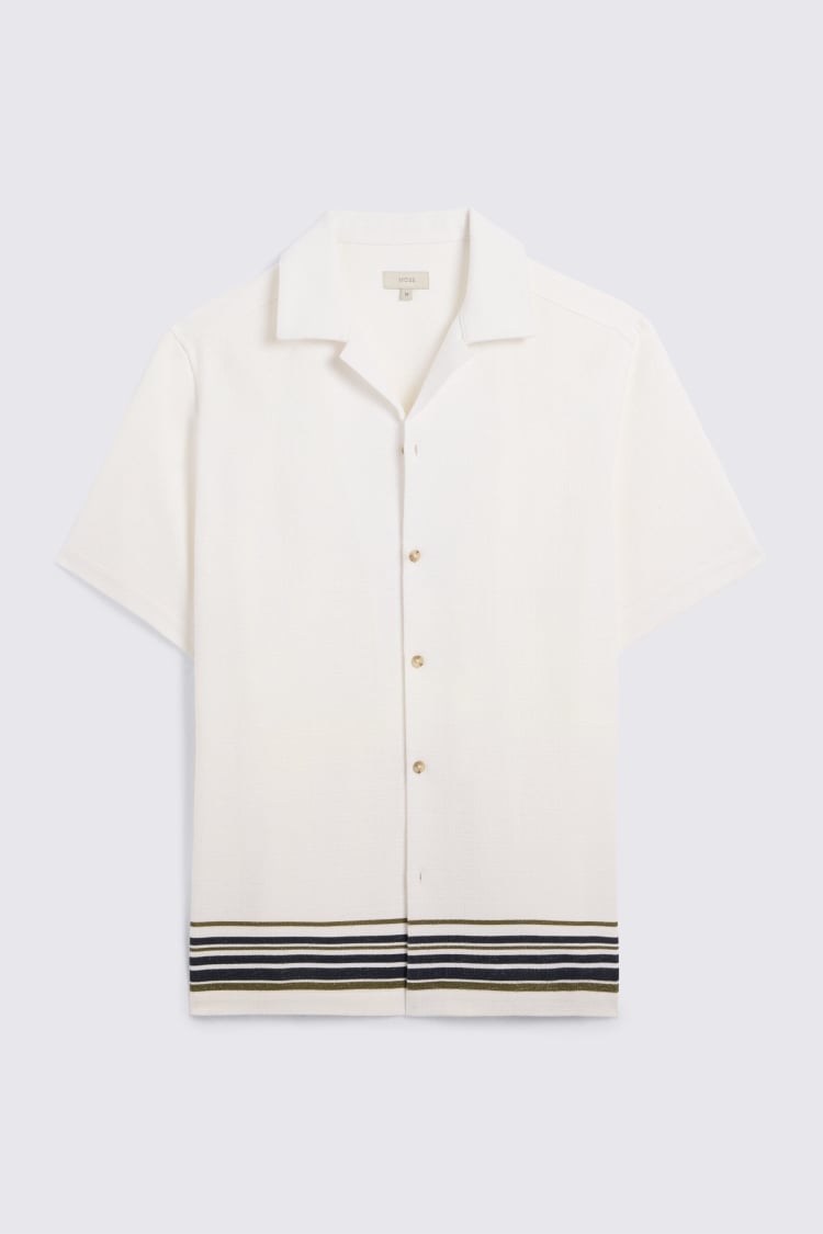 Navy & Khaki Stripe Cotton Cuban Collar Shirt