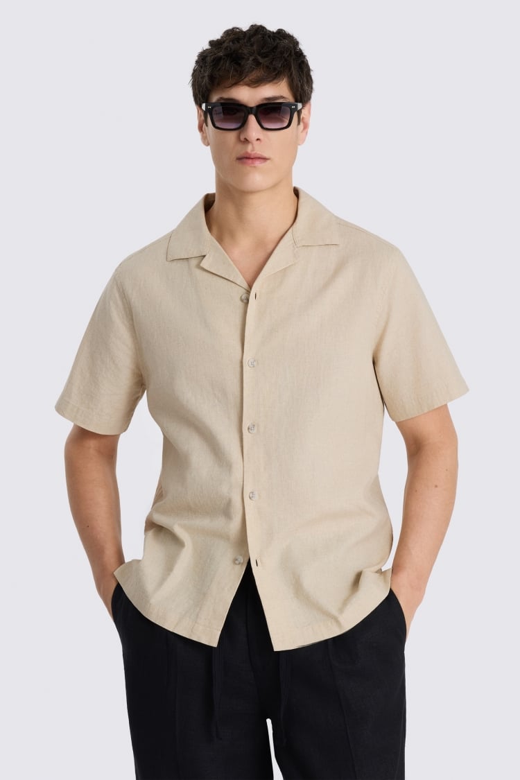 Neutral Cotton Linen Cuban Shirt