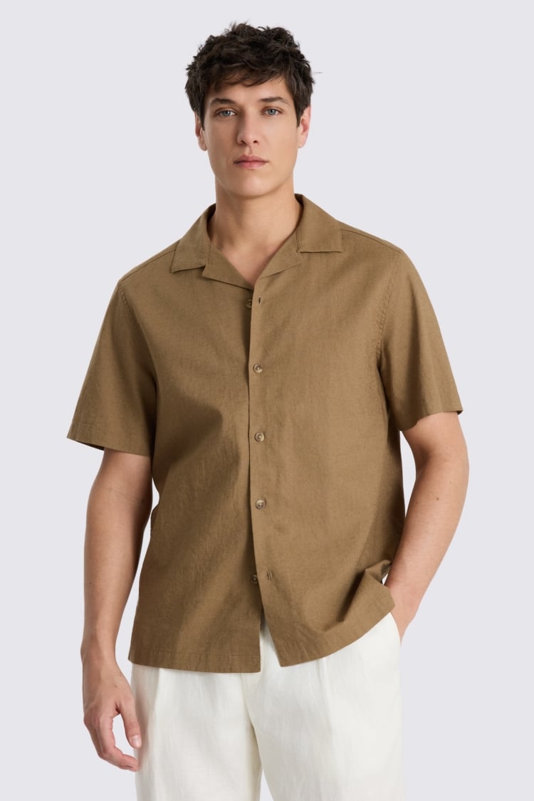Dark Taupe Cotton Linen Cuban Shirt