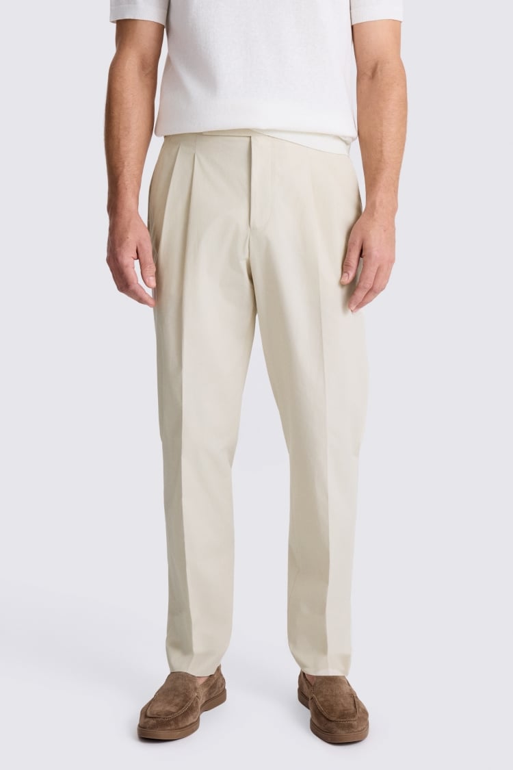 Light Camel Cotton Pleated Trouser 