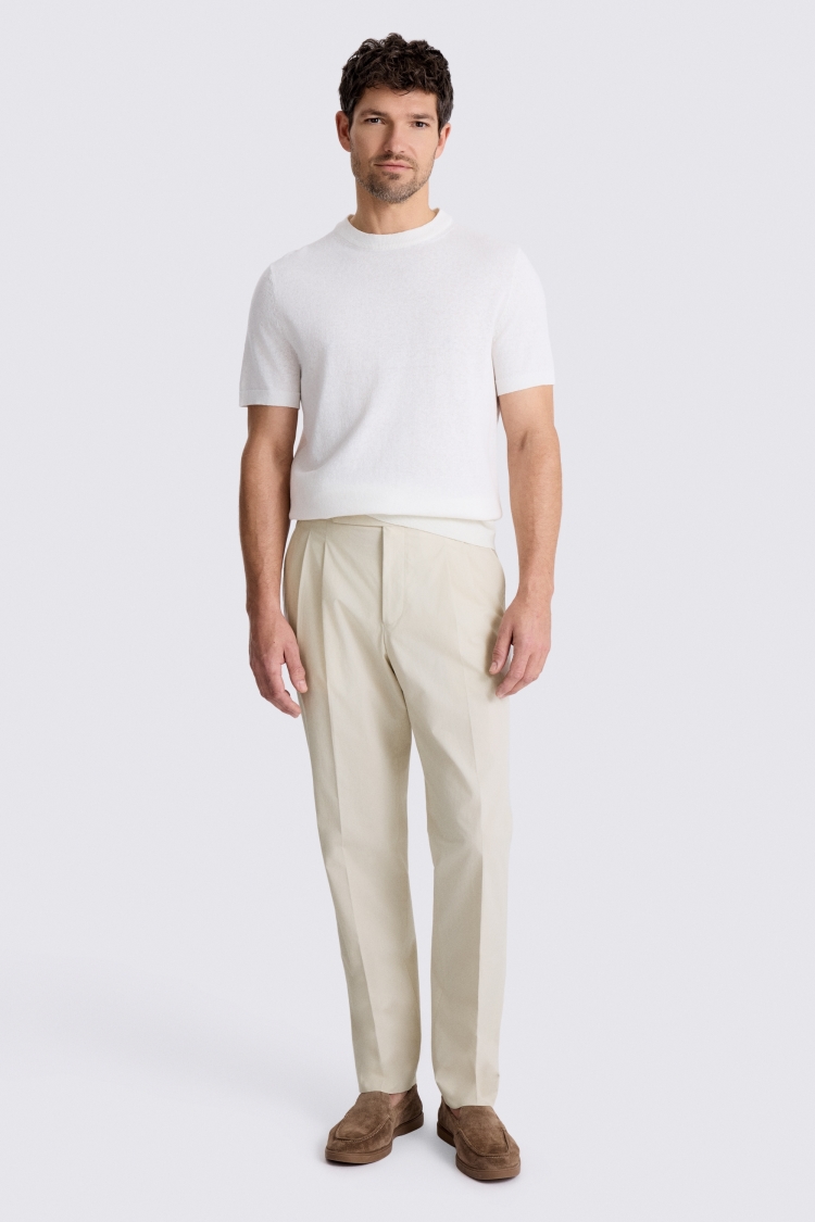 Light Camel Cotton Pleated Trouser 