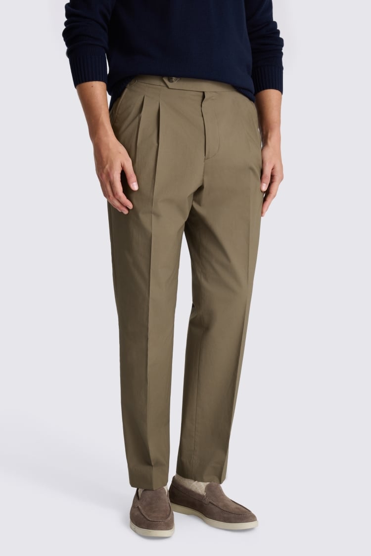 Taupe Cotton Pleated Pant 
