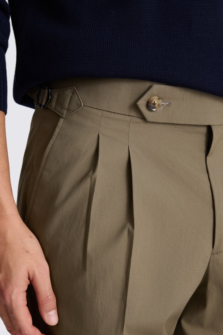 Taupe Cotton Pleated Pant 