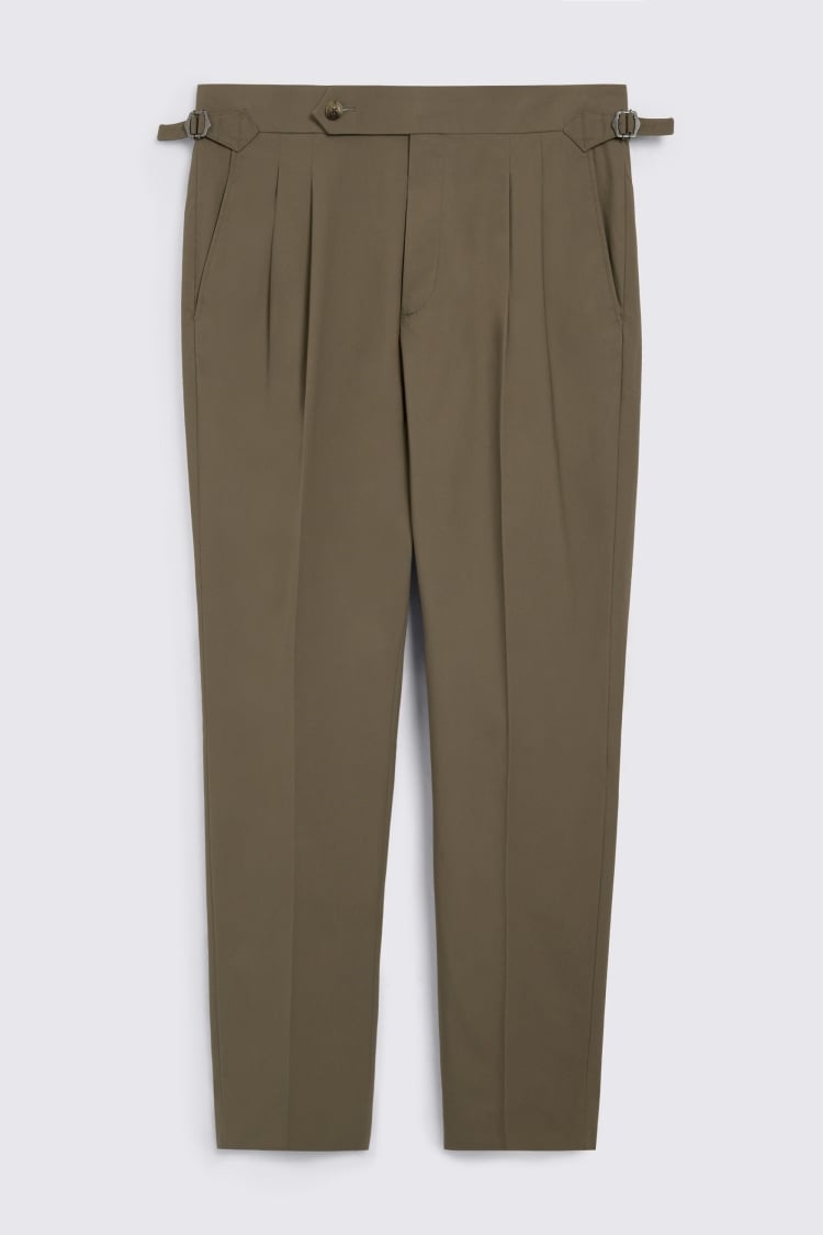 Taupe Cotton Pleated Trousers