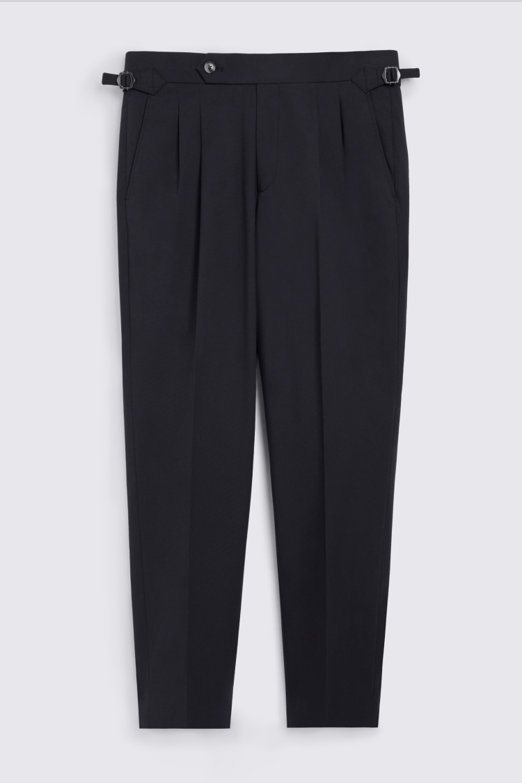 Navy Cotton Pleated Pants 