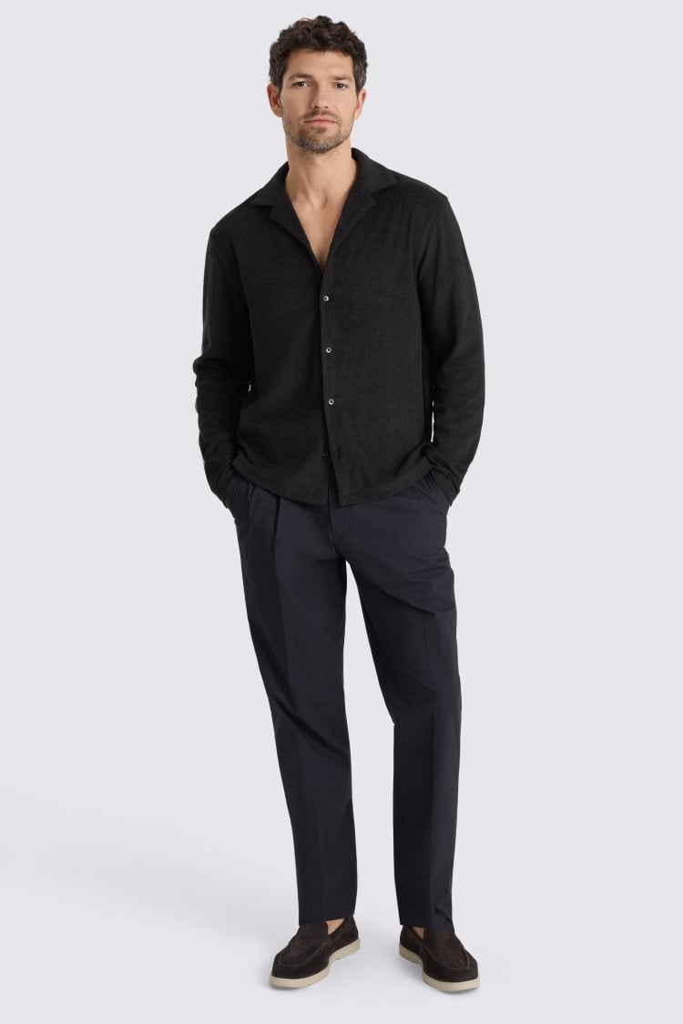 Black Terry Towelling Button Through Shirt