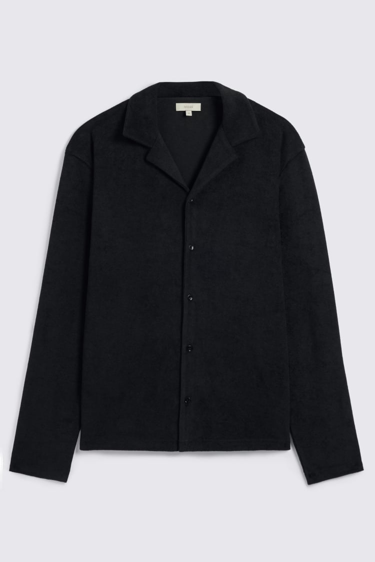 Black Terry Towelling Button Through Shirt