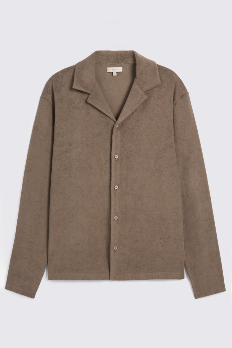 Taupe Terry Towelling Button Through Shirt