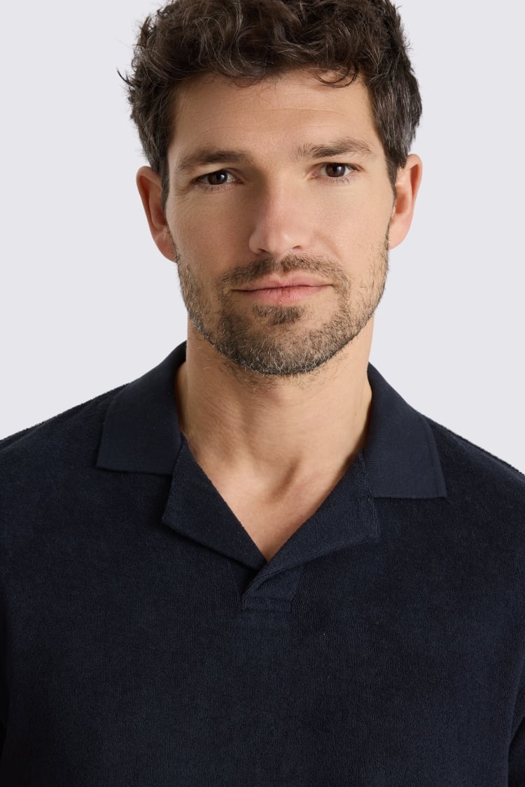 Navy Terry Towelling Skipper Polo