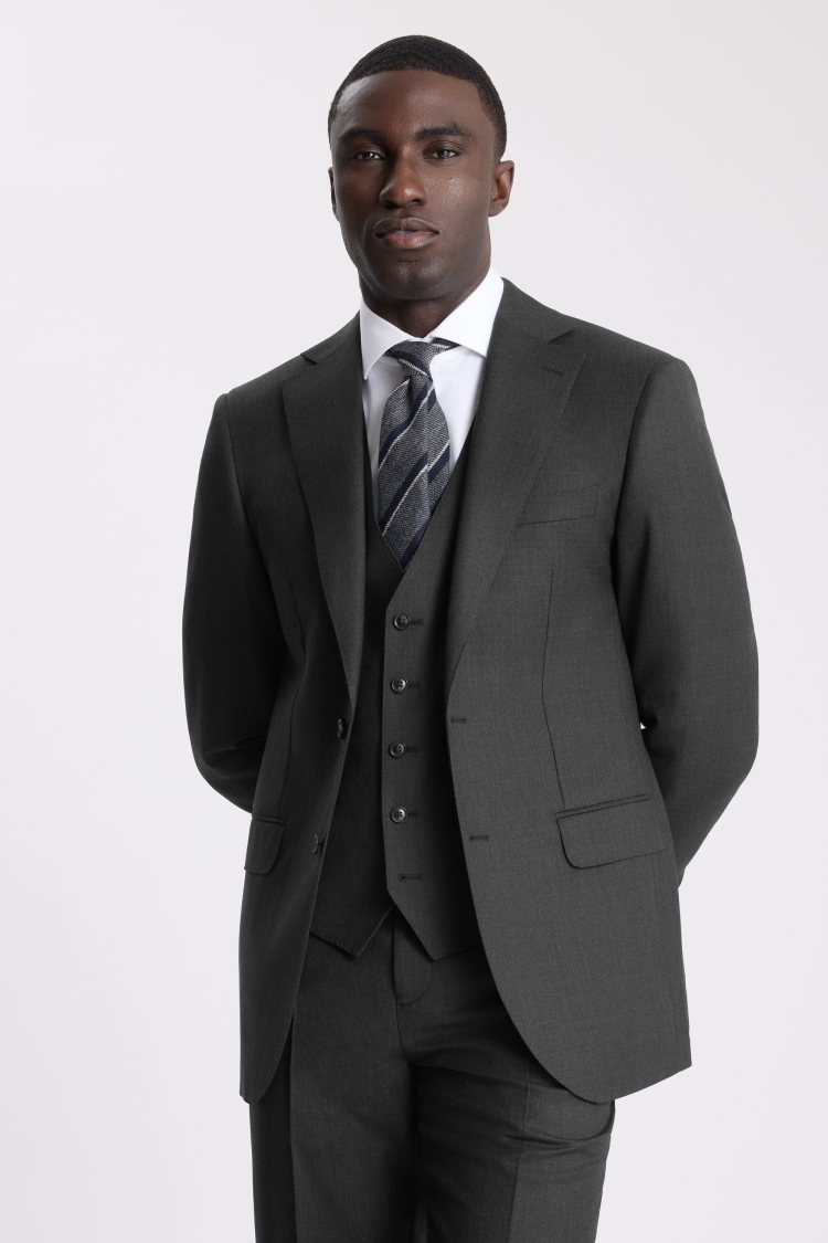 Regular Fit Charcoal Twill Suit