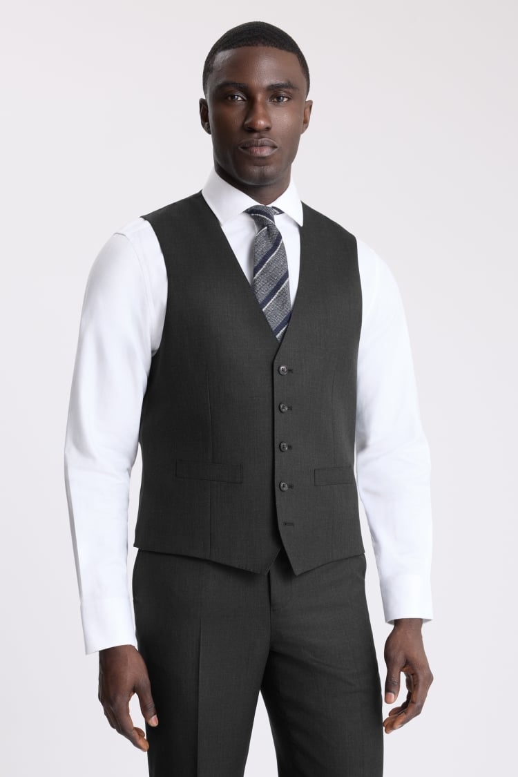 Regular Fit Charcoal Twill Vest