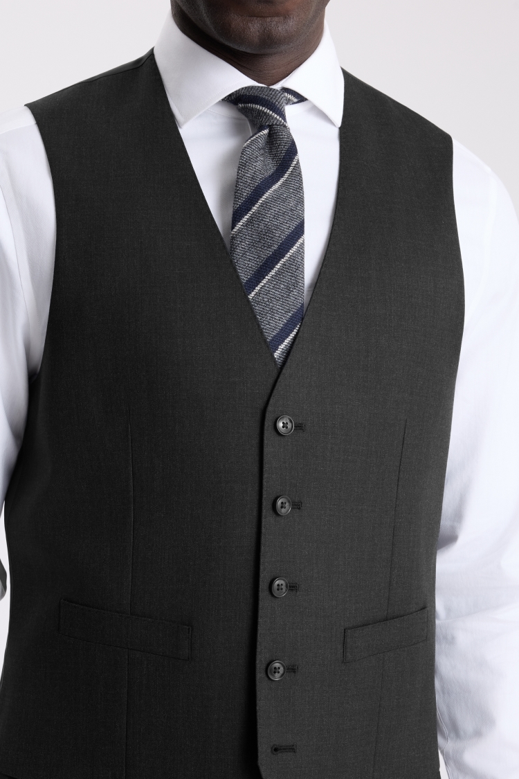 Regular Fit Charcoal Twill Vest