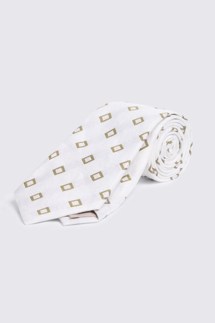 White & Olive Square Tie