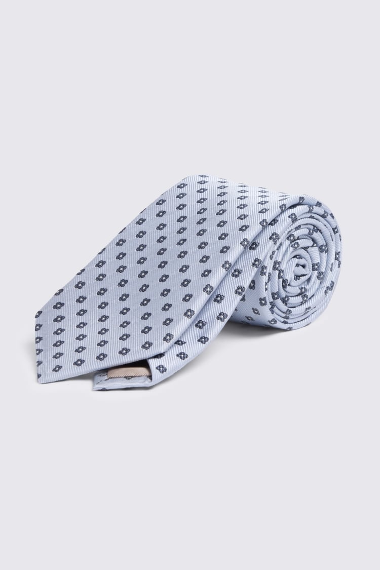 Mid Blue Silk Ditsy Medallion Tie