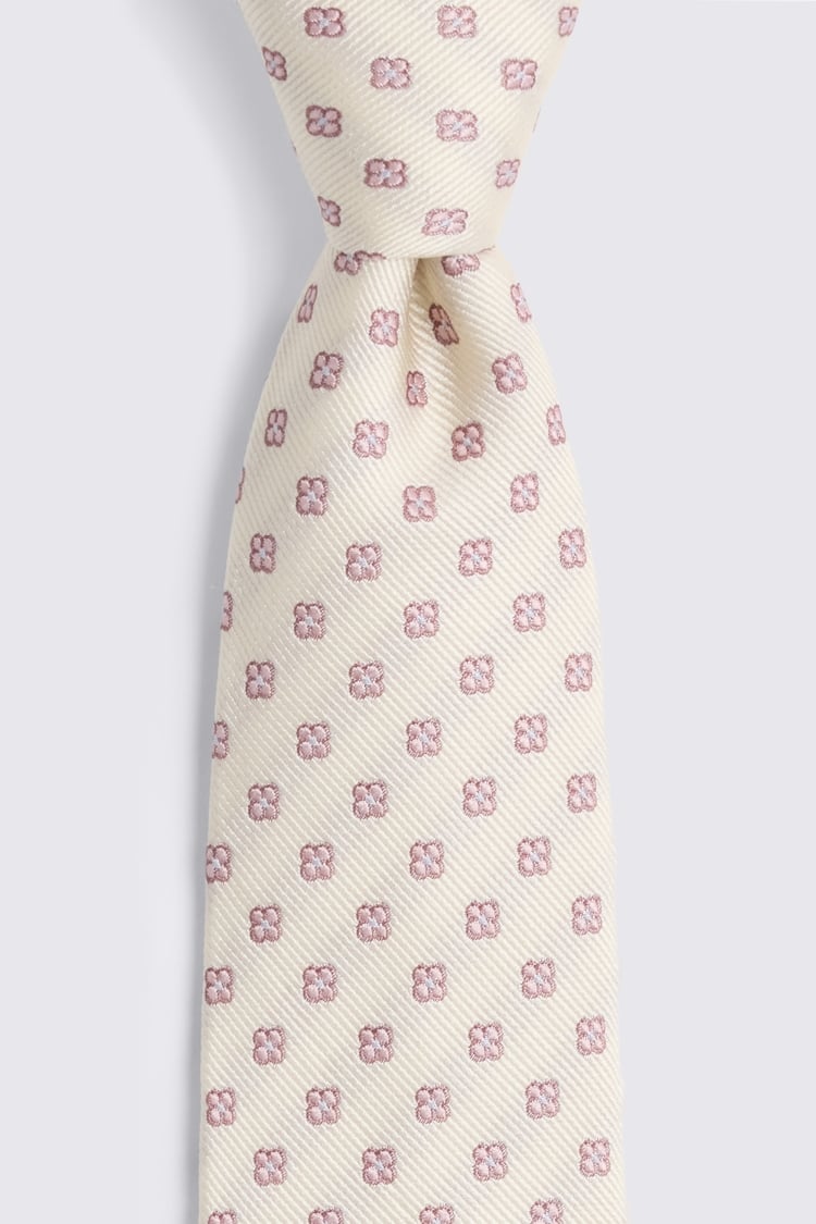 Off White Pink Silk Ditsy Medallion Tie